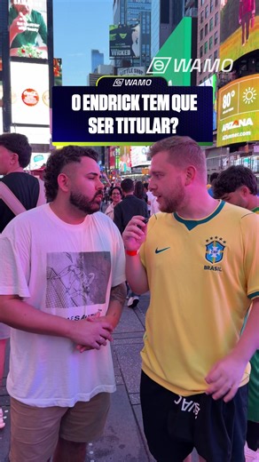 A VOZ DO POVO... 👀 O @orodrigocorreia esteve nas ruas de Nova York para saber da galera: 'o Endrick tem que ser titular da Seleção?' A maioria acha que sim, mas o Mister Ancelotti escalou o Igor Thiago para o primeiro jogo do Brasil! Conta para o adm a opinião de vocês! 🗣️🇧🇷 Siga o @canalwamo nas redes sociais para ficar por dentro de tudo que rola na Copa do Mundo com a Amarelinha! A bola rola já já para Brasil x Marrocos! 📲 #CanalWamo #2026Convocados #LigaDosConvocados #copadomundo
