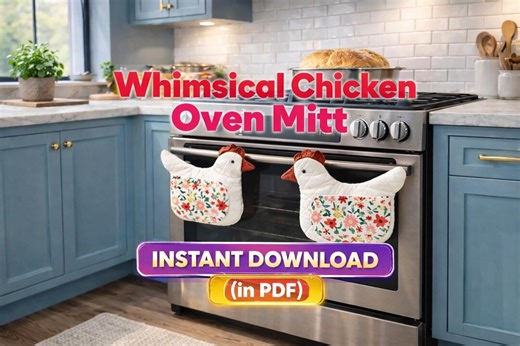 Whimsical Chicken Oven Mitt PDF Sewing Pattern, Farmhouse Hot Mitt Tutorial, Beginner Quilt Project, Scrap Fabric Gift Idea - Etsy
