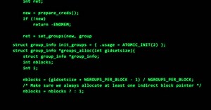Programming code running down a computer screen terminal