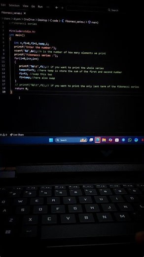 write a program showing the Fibonacci Series using C. #coding #programming #teaching #trending