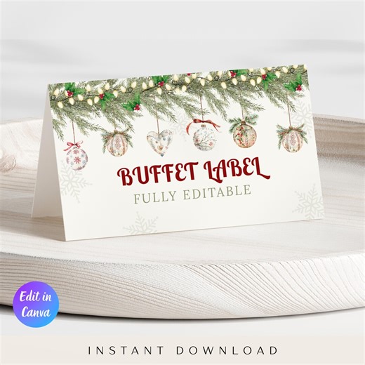 Christmas Party Food Tent Card Template, Editable Holiday Buffet Label, Printable Christmas Party Decor, Friendsmas Party, Instant Download - Etsy