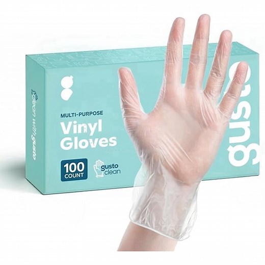 GUSTO Disposable Vinyl Gloves Food Grade Latex-Free Clear, 100-Pack Large