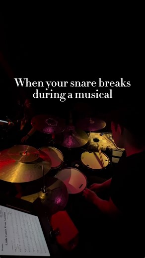 “Snare: ‘I’m done’ / Me: ‘No you’re not’” 😮‍💨🥁 . . . #drums #drumming #musical #musicaltheater #drummers