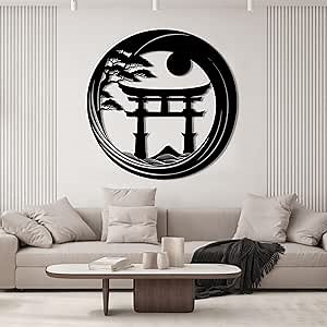 Japanese Wall Art Metal,Metal Bonsai Tree Wall Decor Art,Japanese Tori Gate Art Wall,Torii Gate Wall Decor,Japanese Wall Decor Metal,Living Room Decor,Bedroom Decor (Black, 24x24inch / 60x60cm, metal wall art)