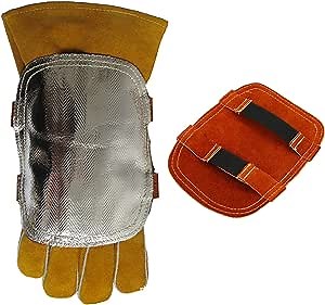 Asixxsix Welding Hand Pad, HighTemperature Hand Heat Cowhide Leather Aluminized Back Hand for Welder Furnace Industrial Boiler Cutting Welding Metal Smelting