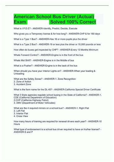 Latest American School Bus Driver Actual Exam Solved 100 Correct13 video