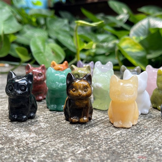 Mini Crystal Cat Figurine: Home Decor, Energy Healing, Zodiac Gift - Etsy