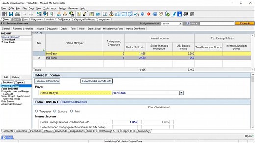 Intuit - Lacerte - Interest & Dividend Income