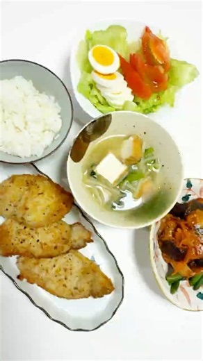 ポークガーリックカツ・厚揚げ味噌汁・作りおき野菜2種 #cooking #和食