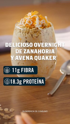 Mientras duermes, este Overnight de Avena Quaker® estará preparándose para llenarte de proteína por la mañana 🥕