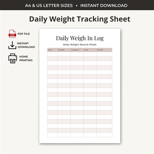 Daily Weight Tracking Sheet | Printable Weight Log | Weight Loss Progress Tracker | PDF - Etsy