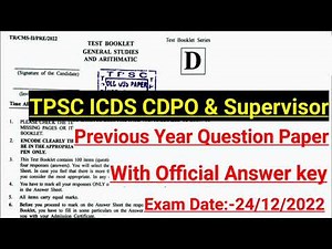 TPSC ICDS CDPO Previous Year Question Paper With Official Answer key || Exam Date:- 24/12/2022 ||
