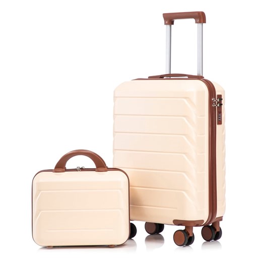 14"/20" 2 pcs/set in ABS Spinner Wheel Luggage, with Combination Lock,14" Cosmetic Case, Beige