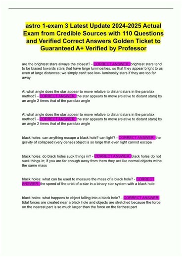 astro 1exam 3 Latest Update 20242025 Actual Exam from Credible Sources with 110 Questions and Verifi