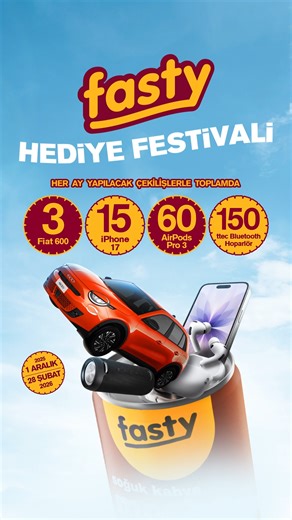 Her 50 TL ve katlarındaki Fasty alışverişinde birbirinden güzel hediyeler seni bekliyor! Fasty alışverişlerinle kampanyaya katılarak Fiat 600, iPhone 17, AirPods Pro 3 ve 150 ttec Bluetooth hoparlörden birini kazanma şansı yakala. Ayrıntılı bilgi cekilis.opet.com.tr'de. *Sağlığınız için günde 4-5 porsiyon meyve ve sebze tüketiniz. | Opet