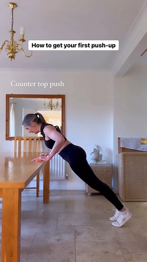 Guide to getting your first push up 💪 - Wall push - Countertop push - Low bench push Gradually work your way up to completing 3 sets of 12 reps at each level before progressing to the next! shop now: https://womens.best/FB #womensbest | Women's Best