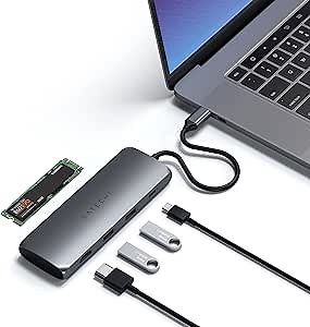 Satechi USB C Hub Multiport Adapter with M.2 SATA SSD Enclosure, 4K HDMI, 100W USB C PD Charging, 2 USB-A Data Ports, for MacBook & Windows - Space Gray