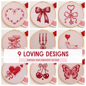 Redwork Embroidery Pattern: Valentine's Floral Heart Designs (PDF Download, 6 Sizes) - Etsy Canada