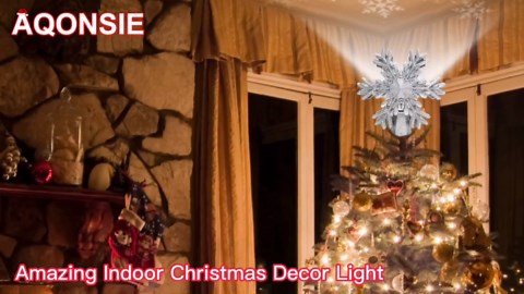 Christmas Tree Topper Projector with Rotating Colorful Snowflake, 3D Hollow Sparkling Xmas Tree Topper for Christmas décor, Plug in Snowflake Topper for Home Holiday Christmas New Year Tree Decorative