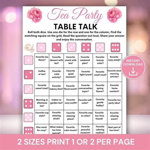 Tea Party Talk Table Game, Conversation Starter Cards for Tea Party, Ladies Tea Party Games, Bridal Shower Icebreaker, Garden Party Activity