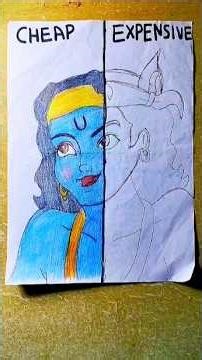 Cheap 🆚 Expensive colored pencil🤔❓|Shree Krishna ji 🙏 #shorts #views #shortsfeed #drawing #trending