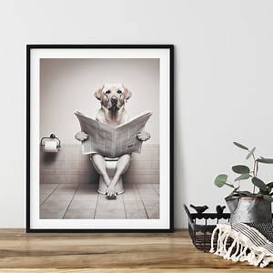Labrador Retriever, sitzt auf der Toilette, liest Zeitung, lustiges Badezimmer Wand Kunst Poster, Druck, Sofort Download, digitale Kunst, Hunde - Etsy.de