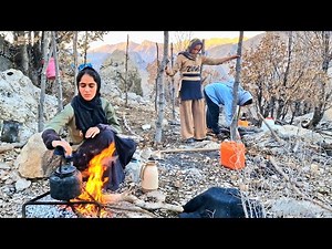 Rebuilding Sheep Shelter, Cave, and Baking Bread by Single Iranian Nomadic Girls in the Mountains