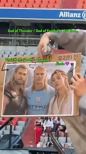 Jimin saw Army sign of him with Chris Hemsworth and Haaland😭 Soundcheck day1 in Munich!