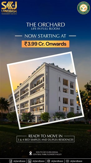 🏠 THE ORCHARD: Luxury Living Reimagined in South of Gurgaon! Looking for the perfect home for your family? 𝐒𝐊𝐉 𝐋𝐚𝐧𝐝𝐛𝐚𝐬𝐞 presents 𝐓𝐡𝐞 𝐎𝐫𝐜𝐡𝐚𝐫𝐝 𝐛𝐲 𝐂𝐞𝐧𝐭𝐫𝐚𝐥 𝐏𝐚𝐫𝐤 𝐅𝐥𝐨𝐰𝐞𝐫 𝐕𝐚𝐥𝐥𝐞𝐲—a sanctuary of peace, luxury, and world-class sports facilities. Why choose The Orchard? ✅ 𝐑𝐞𝐚𝐝𝐲 𝐭𝐨 𝐌𝐨𝐯𝐞: No construction delays! ✅ 𝐅𝐚𝐦𝐢𝐥𝐲 𝐅𝐢𝐫𝐬𝐭: Dedicated play areas, cricket stadium, and football ground. ✅ 𝐇𝐞𝐚𝐥𝐭𝐡 𝐅𝐨𝐜𝐮𝐬𝐞𝐝: Pure air and massive gr