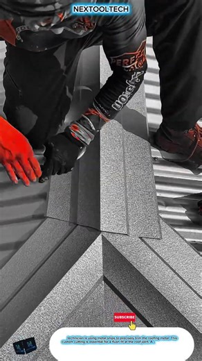 Metal Snips Cutting For Precise Roof Joint Flashing and Waterproofing In Home Construction