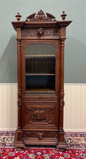 Antique French Renaissance Revival Scholars Bookcase Cabinet Carved Oak 19th C - Etsy