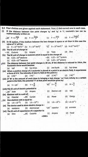 Chapter 13: Electrostatics - Key MCQs Part 2 | Class 10 Physics | BISE Lahore