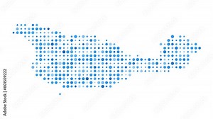 Santa Cruz Island dotted digital map. Map of Santa Cruz Island with pulsating colored circles. Shape filled with blue disks. Astonishing video.