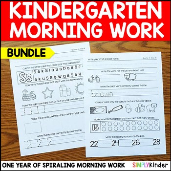 Kindergarten Morning Work, No-Prep Math & ELA Morning Work for Kindergarten
