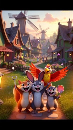 Pleasant Village Adventure | Cute Animal Heroes 🐿🐀🦜 | 3D Pixar-Style Animation #shorts