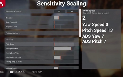 [Apex Legends]手柄正常灵敏度与ALC灵敏度对照数值， 在所有数值后加0即可得到现在游戏中正确数值