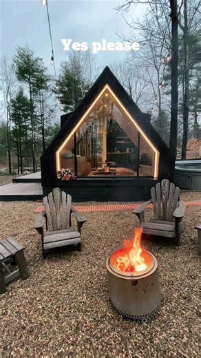 A perfect romantic cabin in the woods! Even when it’s chilly out! #romanticgetaway #romanticcabin #couplesgetaway #couplesairbnb #mainegetaway #aframe #mainecabin #airbnbcabin #romance #sauna #hottub