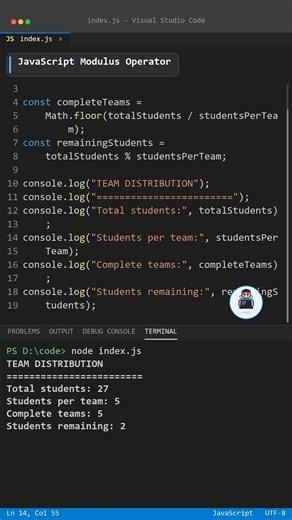 JavaScript Modulus Operator (%) Explained | JavaScript Basics #shorts