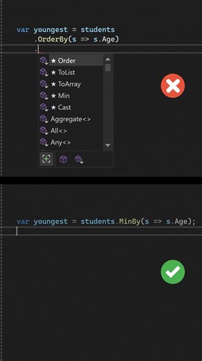 Use MinBy Instead of OrderBy().First() in C#