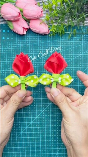 DIY Ribbon Tulip Hair Clips 🌷 Easy Satin Ribbon Flower Making Tutorial