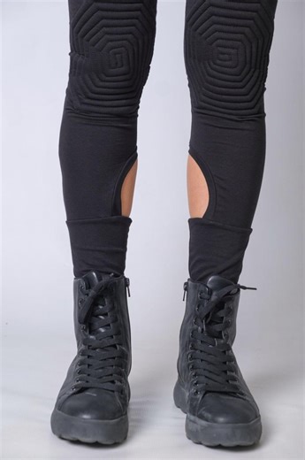 High Waist Black Cotton Yoga Leggings – Padded Knees, Edgy Cut Outs, Berlin Streetwear Vibe - Etsy