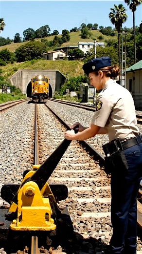 Manual Railway Switch Control by a Tough Female Operator!