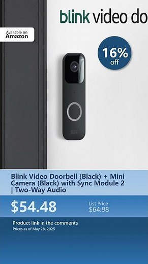 Blink Video Doorbell (Black) + Mini Camera (Black) with Sync Module 2 | Two-Way Audio