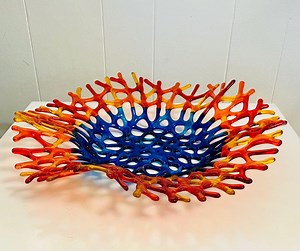 Fused Glass Coral Bowl, Sunset Ocean Ruffle Bowl, Beach Decor - Etsy