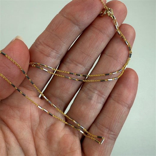 18" Two-tone Solid 14K Gold Bar and Cable Link Chain, 2.05 G - Etsy