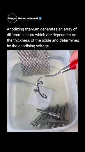 Sahil Mandaogane on Instagram: "Anodizing titanium involves passing an electric current through it in an acid solution, forming a thin oxide layer on its surface. This layer can be colored and provides enhanced durability and corrosion resistance. The colors result from light interference with the oxide layer's thickness. The process includes cleaning, anodizing, optional coloring, and sealing steps, improving the material's properties. Video - bobbykr09/tt #science #knowledge #learning"