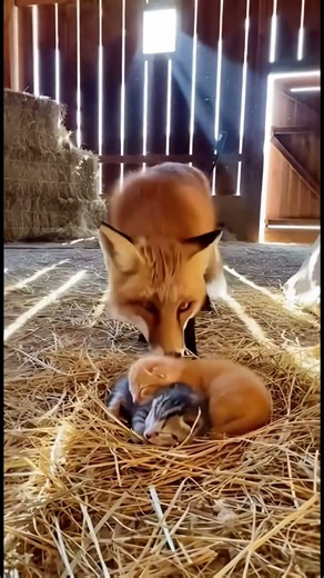 The fox had an unsuccessful hunting trip when it encountered the mother cat. #animals