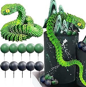 3D Printed Snake Fantasy Snake Cake Decoration Wizard Cake Topper Green Black Balls Cake for Birthday Fantasy Fan Party Supplies