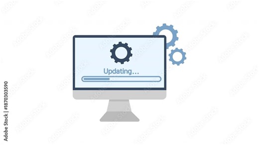 System updating concept loading screen computer monitor software updating process with 4k cartoon animated