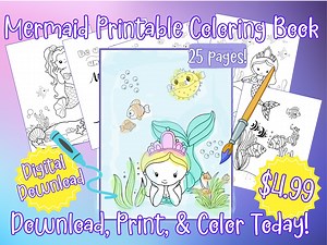 Mermaid Under the Sea Printable Coloring Book for Kids Digital Download Fun Coloring Sheets 25 Printable Mermaid Pages Activity Book - Etsy